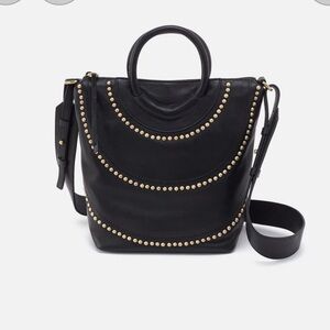HOBO Black Leather Tote with Gold Stud Accents